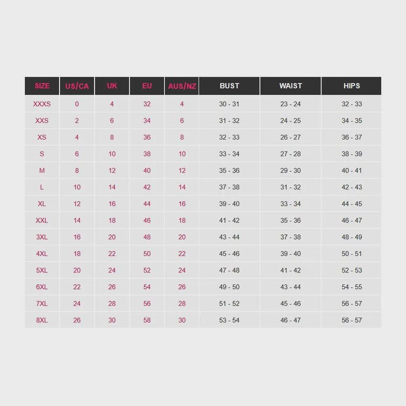 Kurta Set Size Chart