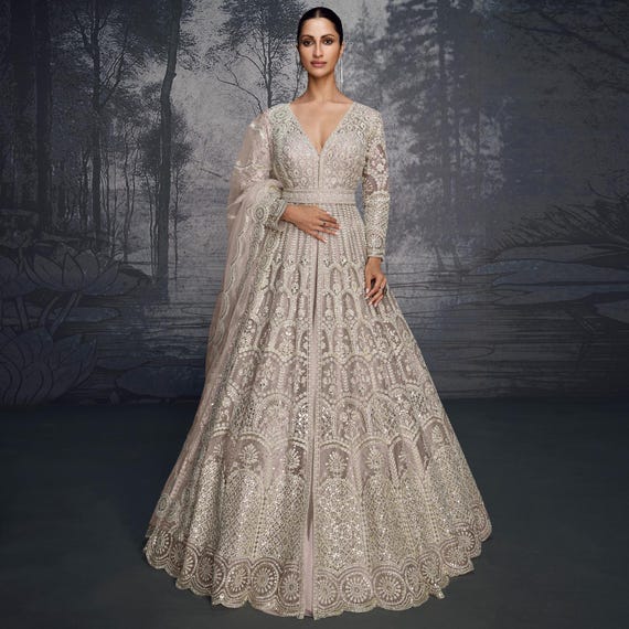 Dusty Pink Anarkali Suit With Hand Embroidered Pearls & Swarovski Crystals,  Elegant Designer Dress - Etsy