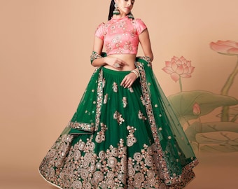 Exquisite Lehenga Choli Set: Art Silk, Zari & Mirror Work - Bridal Wedding Wear