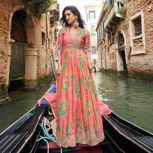 alia cut indian dress Premium Readymade Alia Cut Gown With Dupatta Set - MAMERAA