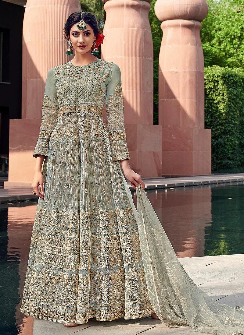Sea Green Anarkali - Etsy