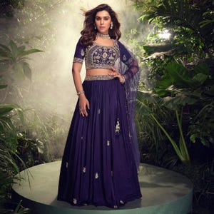 Deep Purple Designer Indo-Western Lehenga Set - Premium Chinon Silk & Viscose Jacquard Skirt with Embroidery and Cancan