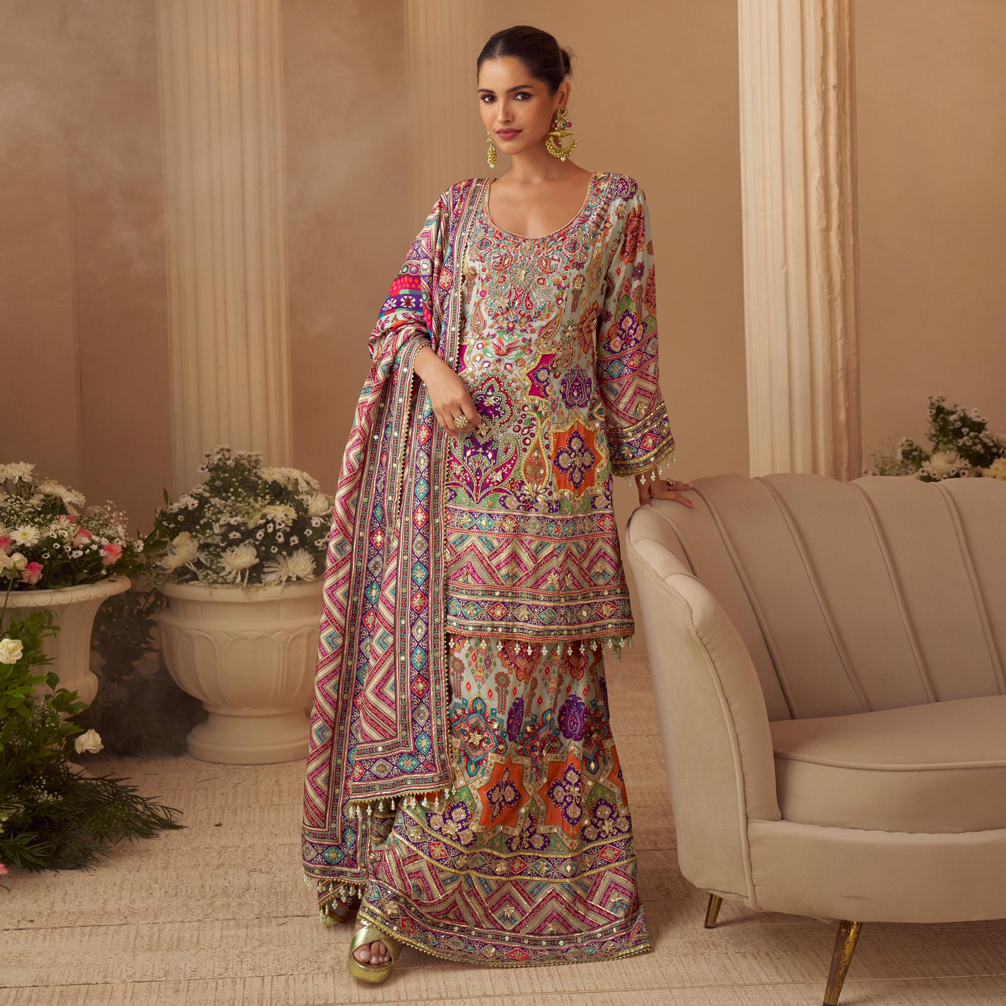 white christmas dresses Green ~ Grand Banaras Silk Aari Work Frock – Kalas Couture India
