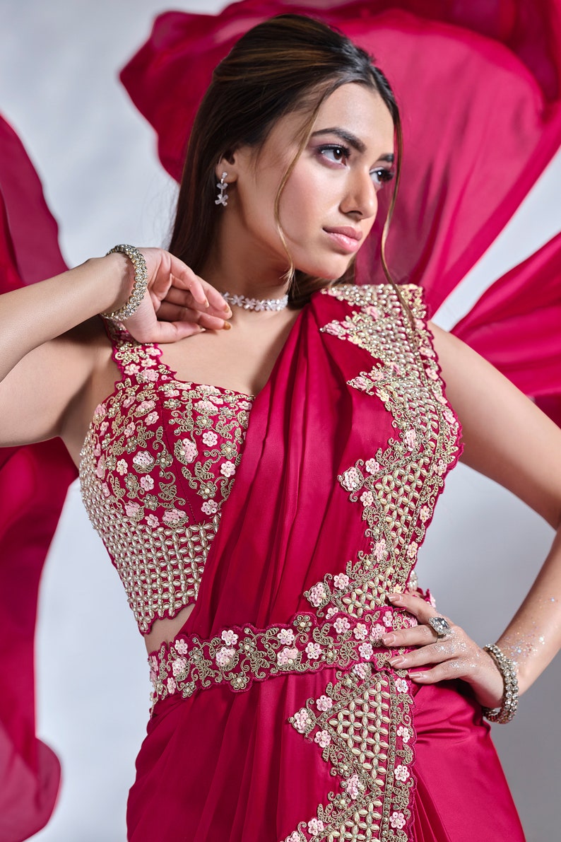 Wedding Wear Satin Silk Red Saree