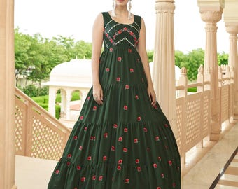 Green Shibori Sequined Georgette Gown: Custom Bridal, Beach Wedding