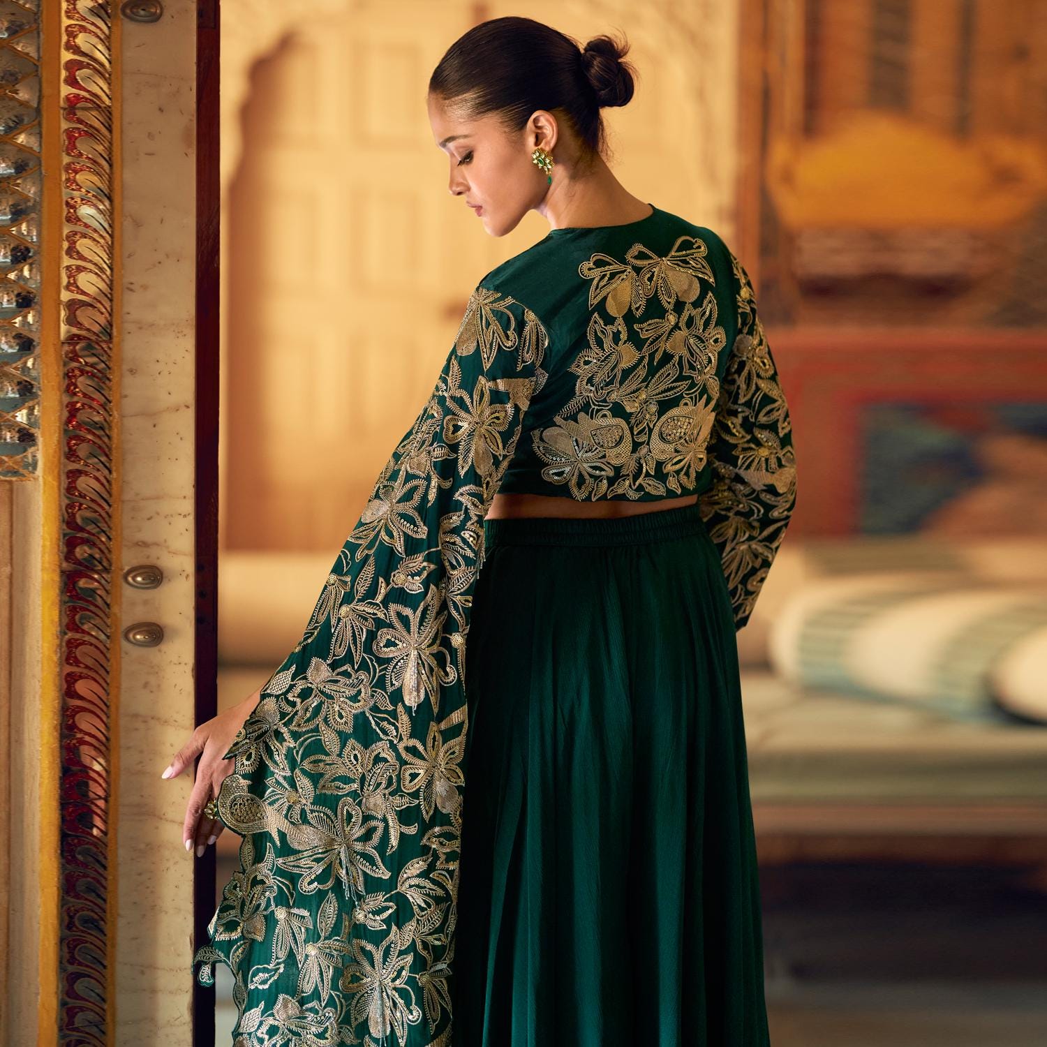 green indo western dress EMERELD GREEN 3 PIECE INDO WESTERN DRESS