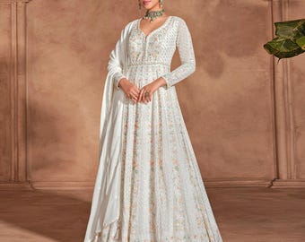 Silk Gown Dupatta Set: Chinnon Embroidery, Sequins, Bridal Occasion