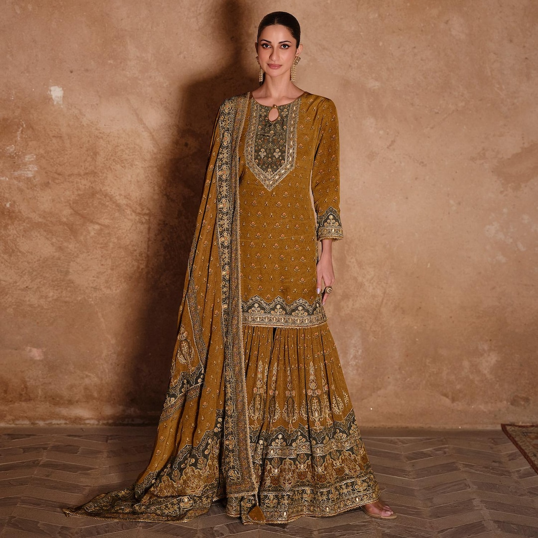 Yellow Crepe Suit Sharara
