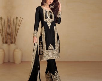 Timeless Elegance: Luxurious Real Chinon Kurta Set - Black and Cream Color Available