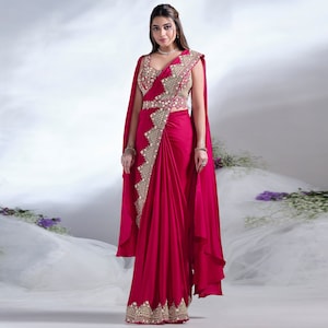 Premium Satin Silk Red Heavy Saree Set