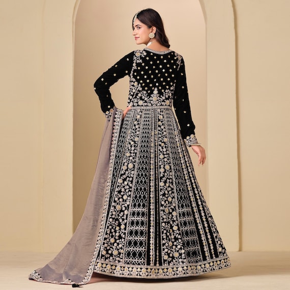 utsav fashion anarkali dress Navratri Special Cotton Anarkali Suit in Black