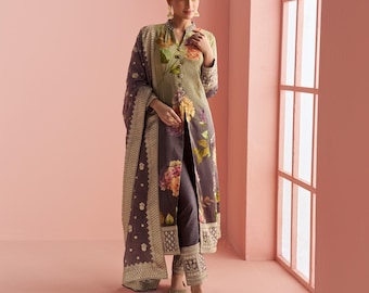 Floral Silk Anarkali Palazzo Suit, Indian Wedding Gown