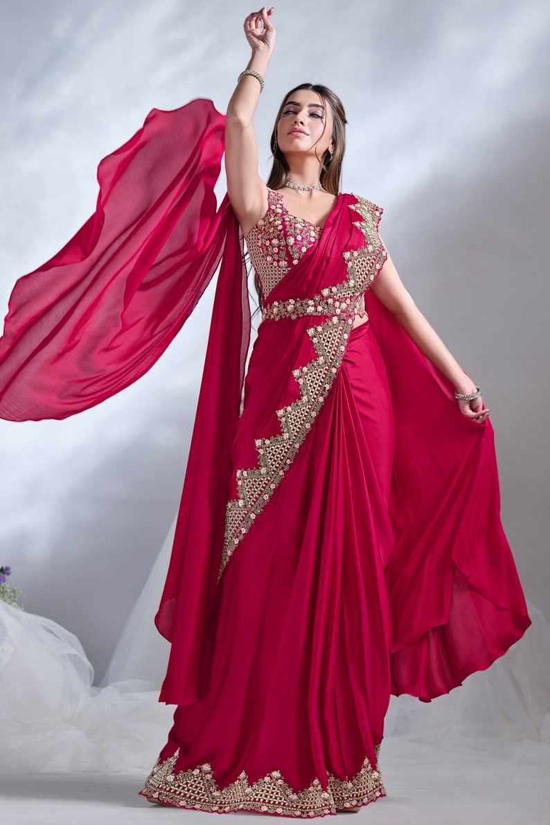 Bridal Wear Hand Work Red Saree