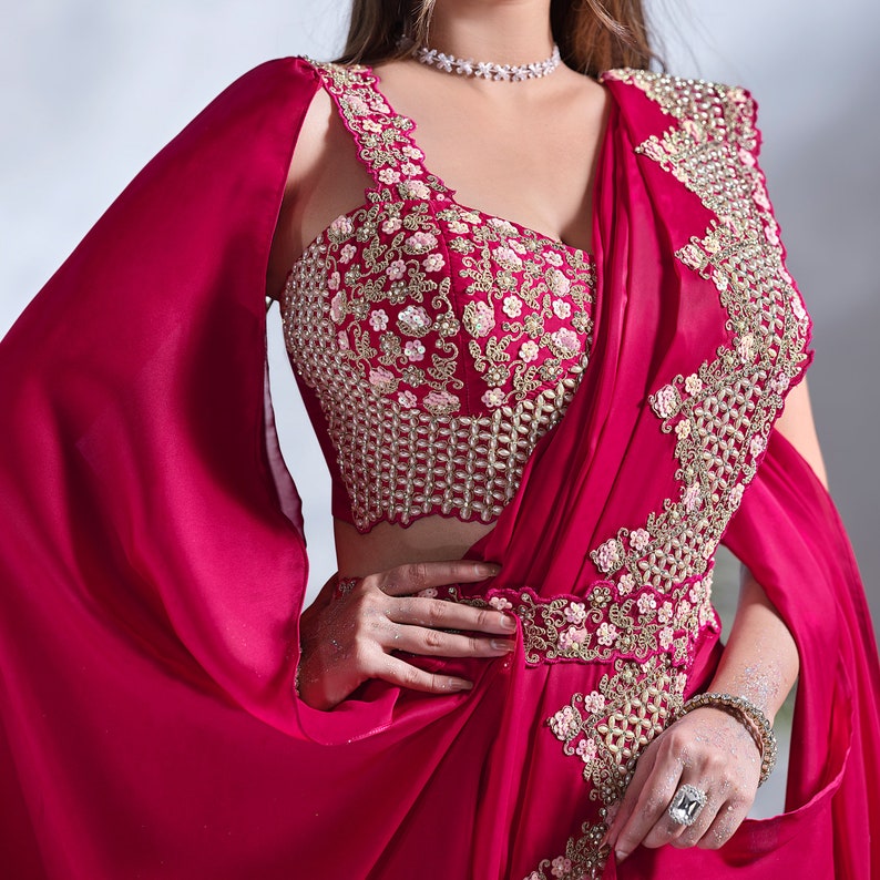 Satin Silk Designer Red Saree