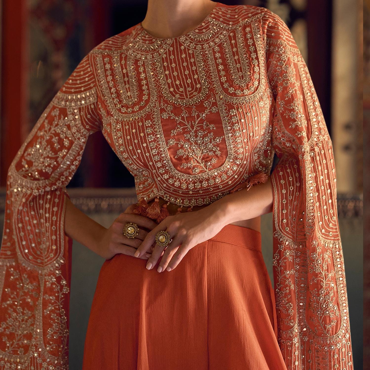 orange indo western dresses Bright Orange Georgette Printed Indowestern Sets and Suits