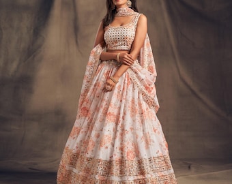 Floral Organza Lehenga Choli: Indian Wedding Wear with Zari & Sequins