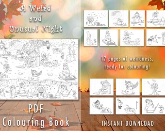Een rare en ongewone nacht: het kleurboek | Directe digitale download, pdf, 17 kleurplaten (wezens, dieren, details, zeer fijne tekeningen)