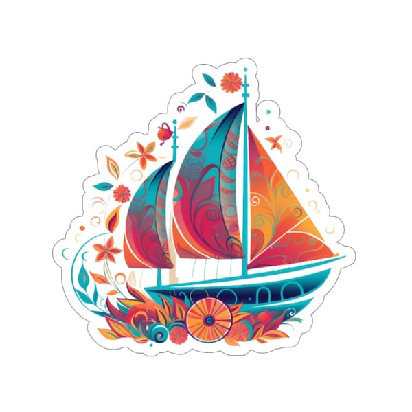 Sailboat sticker, boat sticker, vibrant stickers, hippie stickers, ocean stickers, sailing sticker, high seas sticker, adventure sticker