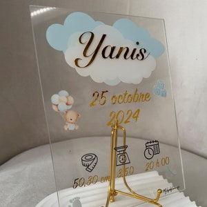 Tavolo nascita per maschietti e femminucce - personalizzato con nome/data/peso/altezza/ora di nascita - Poster per bambini in plexiglass acrilico