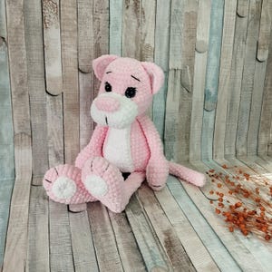 Crochet plush panther. Handmade. The plush panther will be the best soft friend for your children. The panther is 1 ft 2.2 in (36 cm) tall.