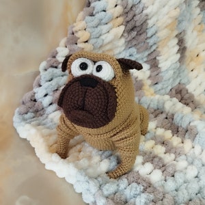 Pug. Crochet pug dog. Handmade crochet decor.