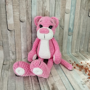 Crochet plush panther. Handmade. The plush panther will be the best soft friend for your children. The panther is 1 ft 2.2 in (36 cm) tall.