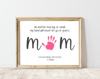 Mother's Day Handprint Art, Kids Handprint Craft, Personalized Mom Birthday Gift, Mom Art Piece