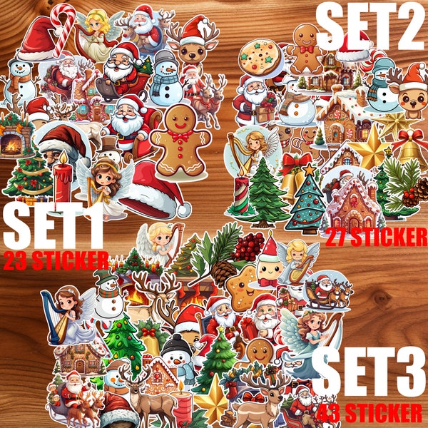 Weihnachtssticker, Stickerset, Christmas-Aufkleber, 3 Varianten, Santa, Rentier.. Laptop, Bullet-Journal Sticker