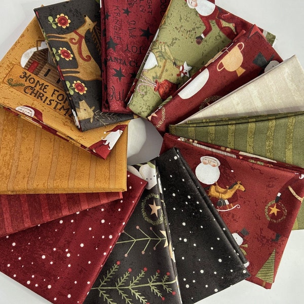 Kringle Garden Fat Quarter Bundle by Teresa Kogut for Riley Blake - 13 Folk Art Christmas 18" x 21" Fabrics - Includes Rare Red Dots Fabric!