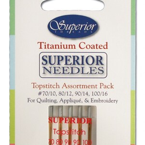 Superior Titanium Coated Machine Needles - Topstitch Assortment Pack #70/10, #80/12, #90/14, #100/16 For Quilting, Applique, & Embroidery!
