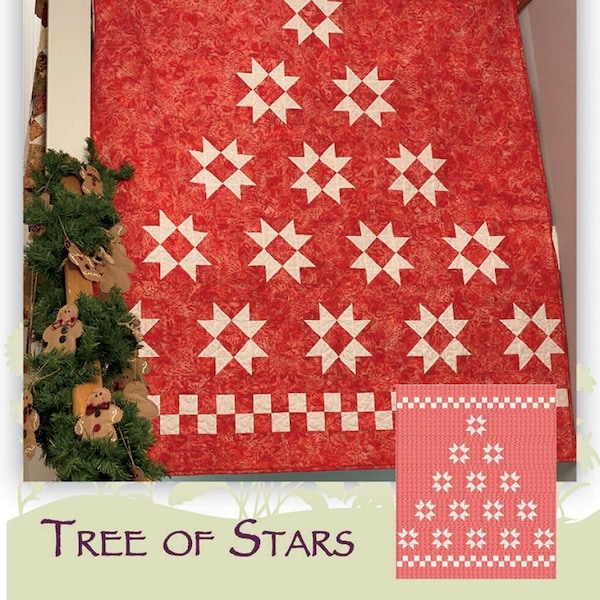 Tree of Stars by Dragonfly Fiberart Pattern Company.  Finished Size 56.5" x 68.5" (approx).  Also Makes a Pretty Runner for a Table or Bed.