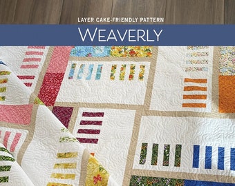 Weaverly Quilt Pattern by Robin Pickens Quilt Patterns.  Layer Cake-Friendly Pattern.  Lap, Twin, Queen, & King Size Quilts.  Paper Pattern.