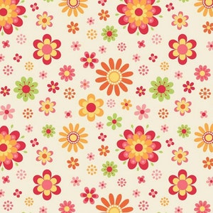 RARE - Just Dreamy 2 by My Mind&#39;s Eye for Riley Blake Designs.  #C4131. Colorful Flowers on a Cream Colored Background. Sold by the 1/2 Yard