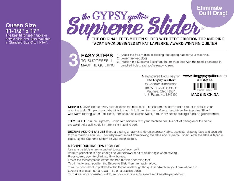 Supreme Slider by Gypsy Quilter Freemotion Slider With Zero Friction