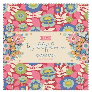 NEW! Tilda Wallflower 5&quot; x 5&quot; Squares Charm Pack 40 Pcs (Two of Each Design) TIL300239  Vintage Blue, Green, Burgundy/Pink, Caramel/Thristle