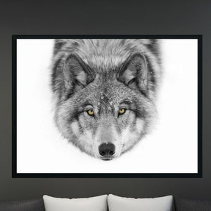Black and White Wolf Print: Rustic Animal Photography Wall Decor