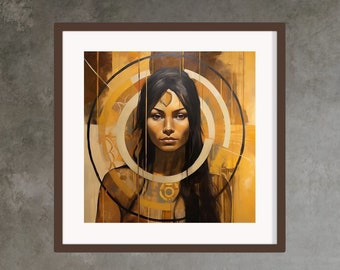 American Indian Woman Portrait Painting in Impressionist Style Wall Art Print