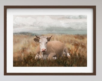 Cow Print, Country Home Decor, Farm Animal Art Print, Unframed Cow Art Print, Wood Framed Farmhouse Wall Art for Living Room