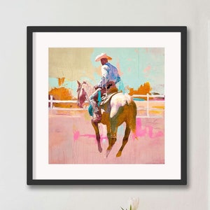 Cowboy Horse Riding Art Print: Modern Western Rodeo Wall Decor