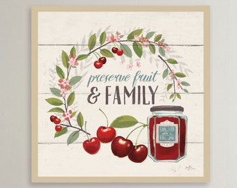 Cherry Jam Kitchen Art Print: Rustic Farmhouse Floral Wall Decor