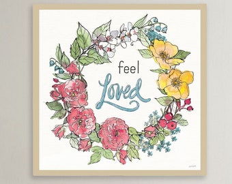 Spring Flower Wreath Art Print: Country Kitchen Wall Decor