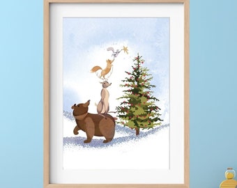 Woodland Animals Illustration Print Perfect for Childs Room or Classroom Decor