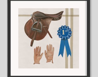 Equestrian Show Ribbon Art Print: Horse Riding Decor