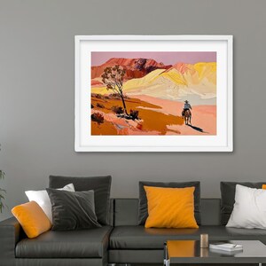 Colorful Modern Western Desert Landscape Painting Print, American Desert Sunset Abstract Wall Artwork