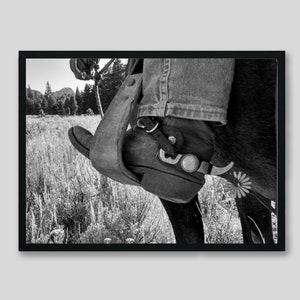 Cowboy Boots in Strirrup Art Print, Western Home Decor, Western Photography, Farmhouse Wall Hanging, Farm Decor