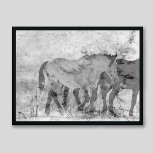 Ranch Horses Illustration Art Print, Framed Ranch Decor, Farmhouse Decor, Bedroom Artwork, Western Landscape Art