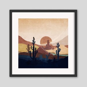 Western Cactus Abstract Painting Scene Wall Art Print, Modern Desert Western Landscape Artwork Print