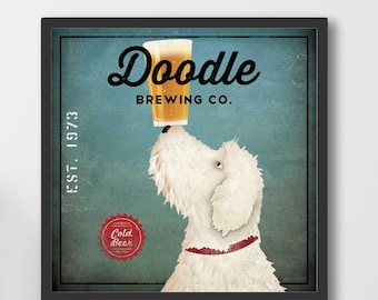 Doodle Dog Brewery Sign: Home Bar Wall Art Print or Framed