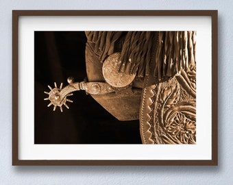 Cowboy Boot Spur Sepia Photo Art Print: Vintage Western Decor