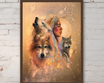 Wolf Spirit Animal Art Print: Native American Fantasy Home Decor